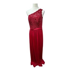 David's Bridal Elegant‎ Red Lace Sexy One Shoulder Formal Maxi Dress Women Sz 12